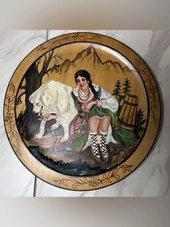 Vintage Women Sitting With Dog Art Wooden - Picture 2 of 4